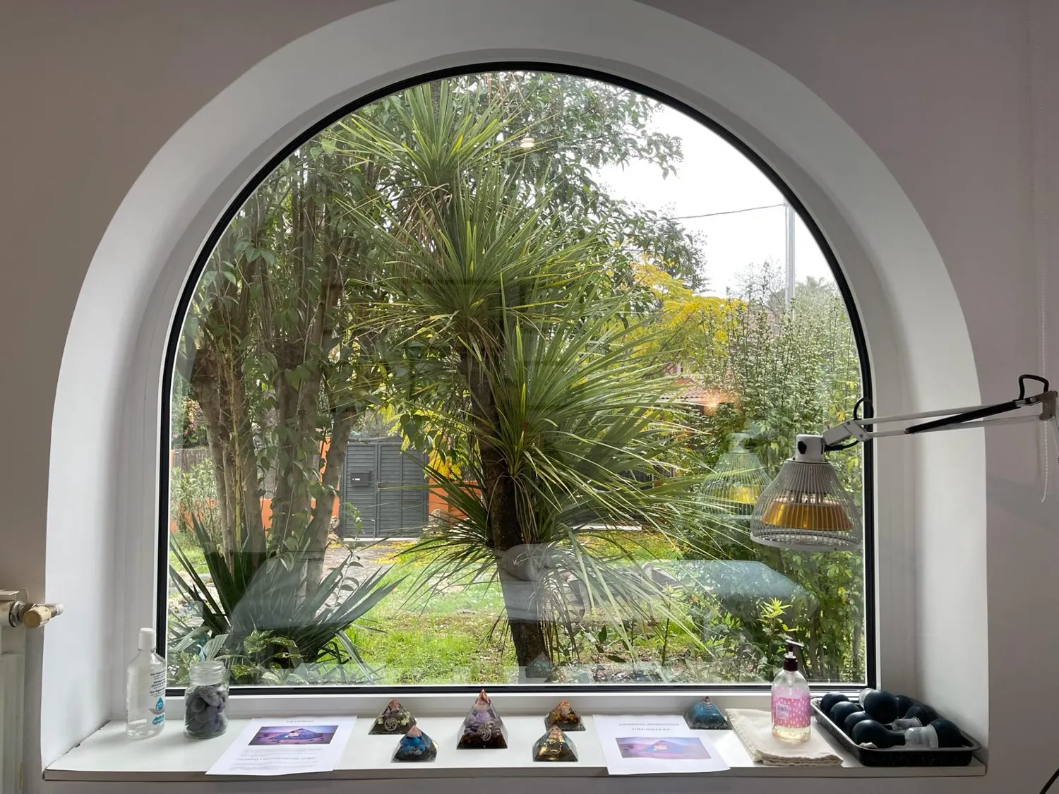 Vista al jardín desde la ventana de arco de la consulta